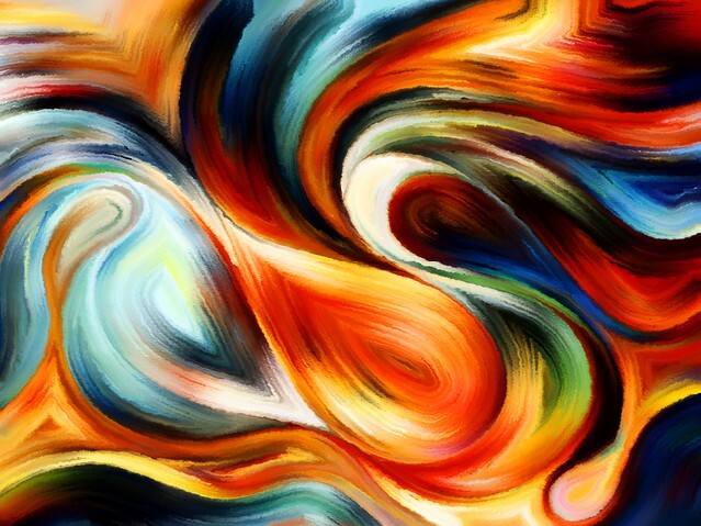 Composition of colorful paint and abstract shapes